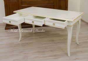 Classic style desk with colored lacquered finish with gold leaf decorations and frames